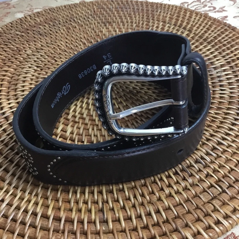 Brighton Brown Leather Belt Studded Leather Size M-L 34